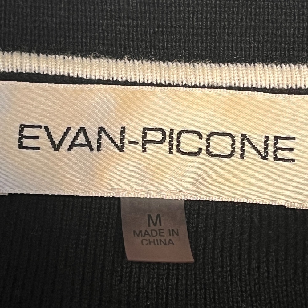 Evan Picone Womens M Open Cardigan Sweater Black White Trim Pockets Classic - Picture 5 of 8